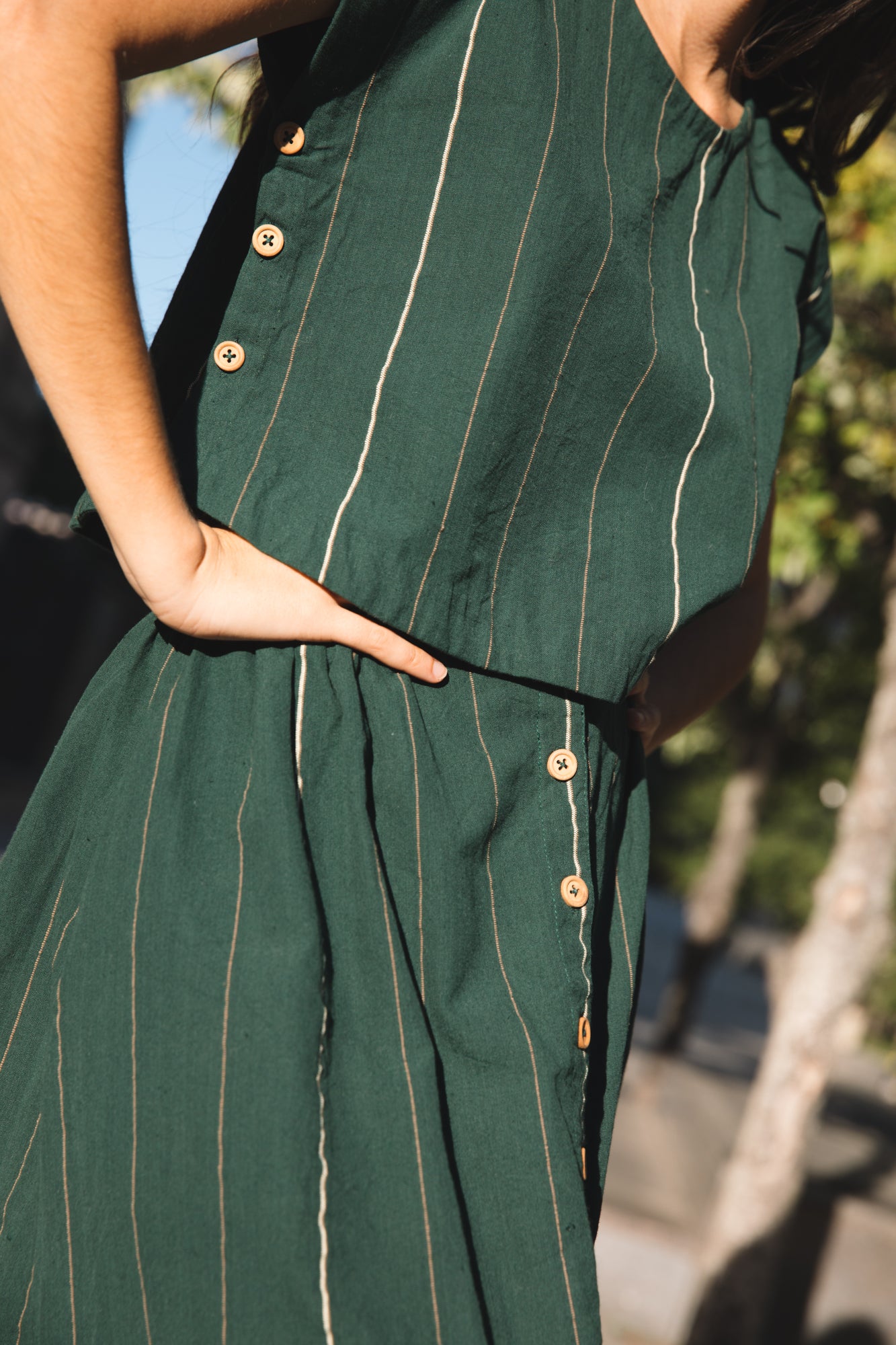 Handwoven Cotton Flair Midi Skirt in Dark Green