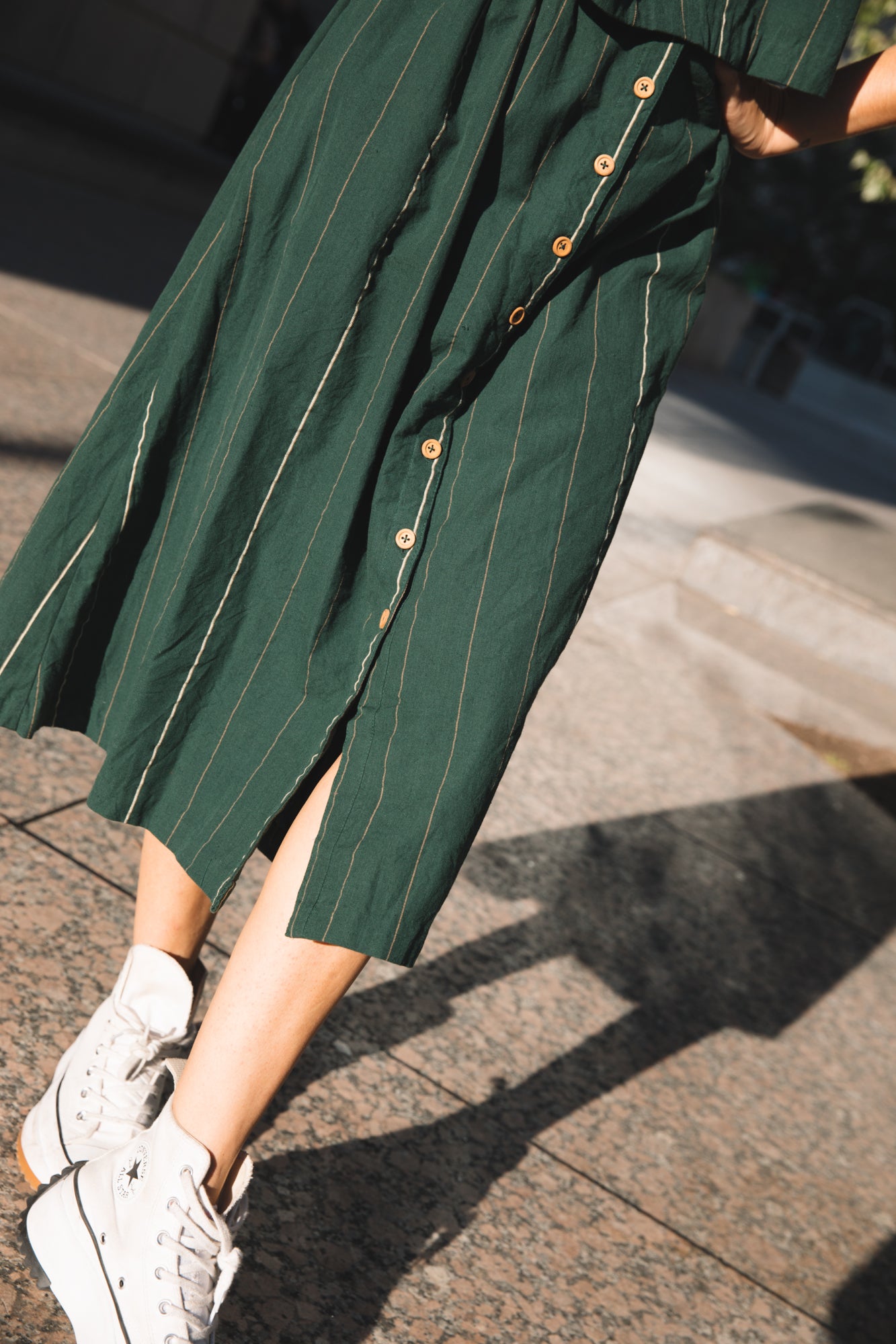 Handwoven Cotton Flair Midi Skirt in Dark Green