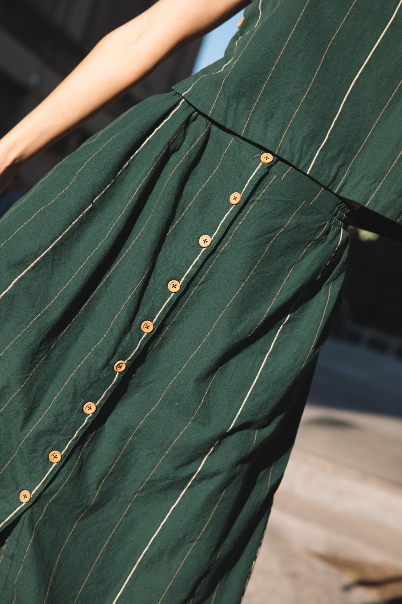 Handwoven Cotton Flair Midi Skirt in Dark Green