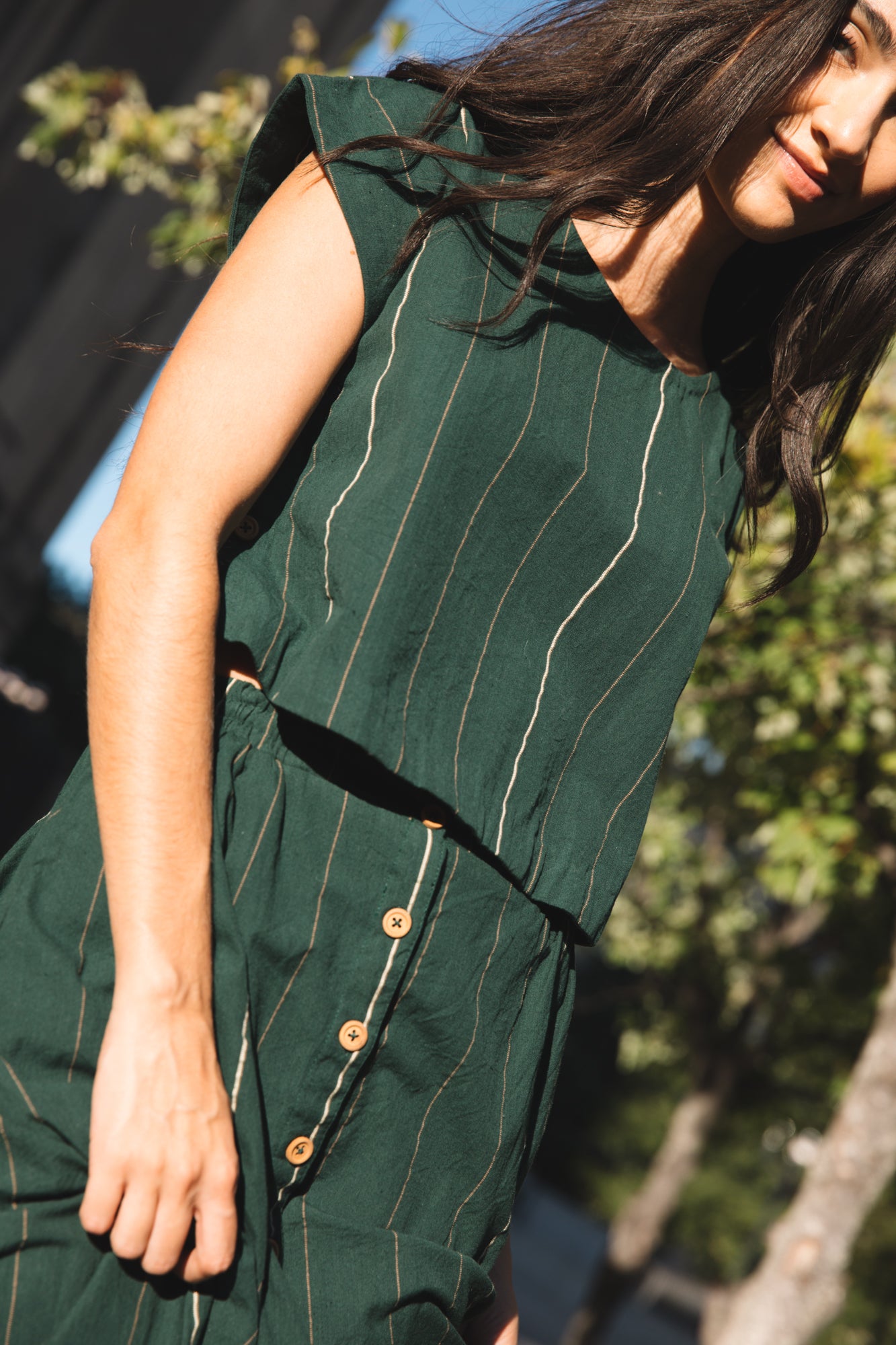 Handwoven Cotton Flair Midi Skirt in Dark Green