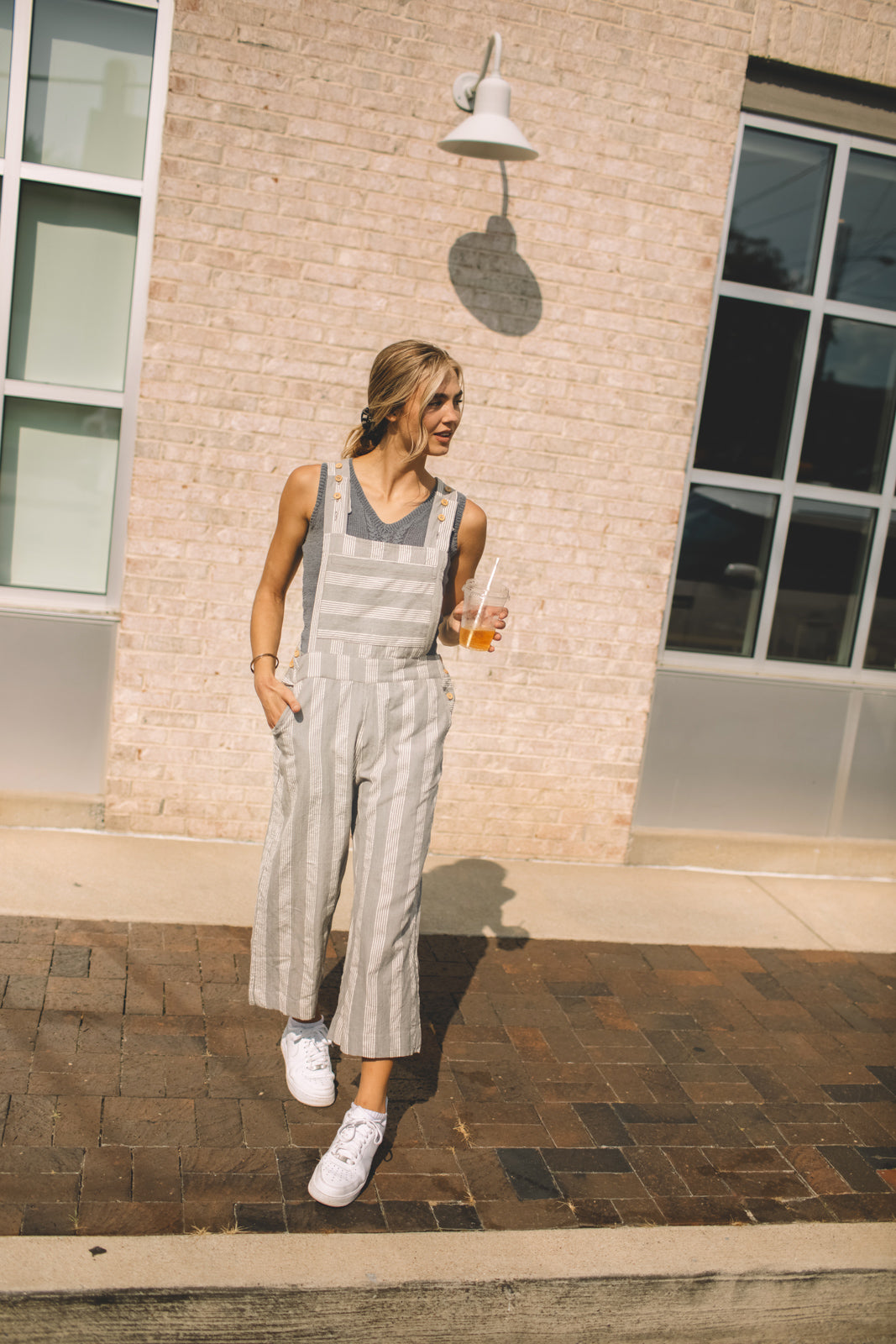 Dilsi Handwoven Cotton Overalls in Grey and White Stripe - Pre-Order 2/30