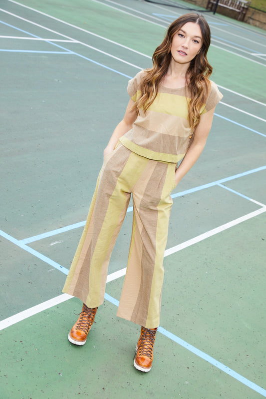 Katie Handwoven Cotton Set in Beige and Beige Stripe