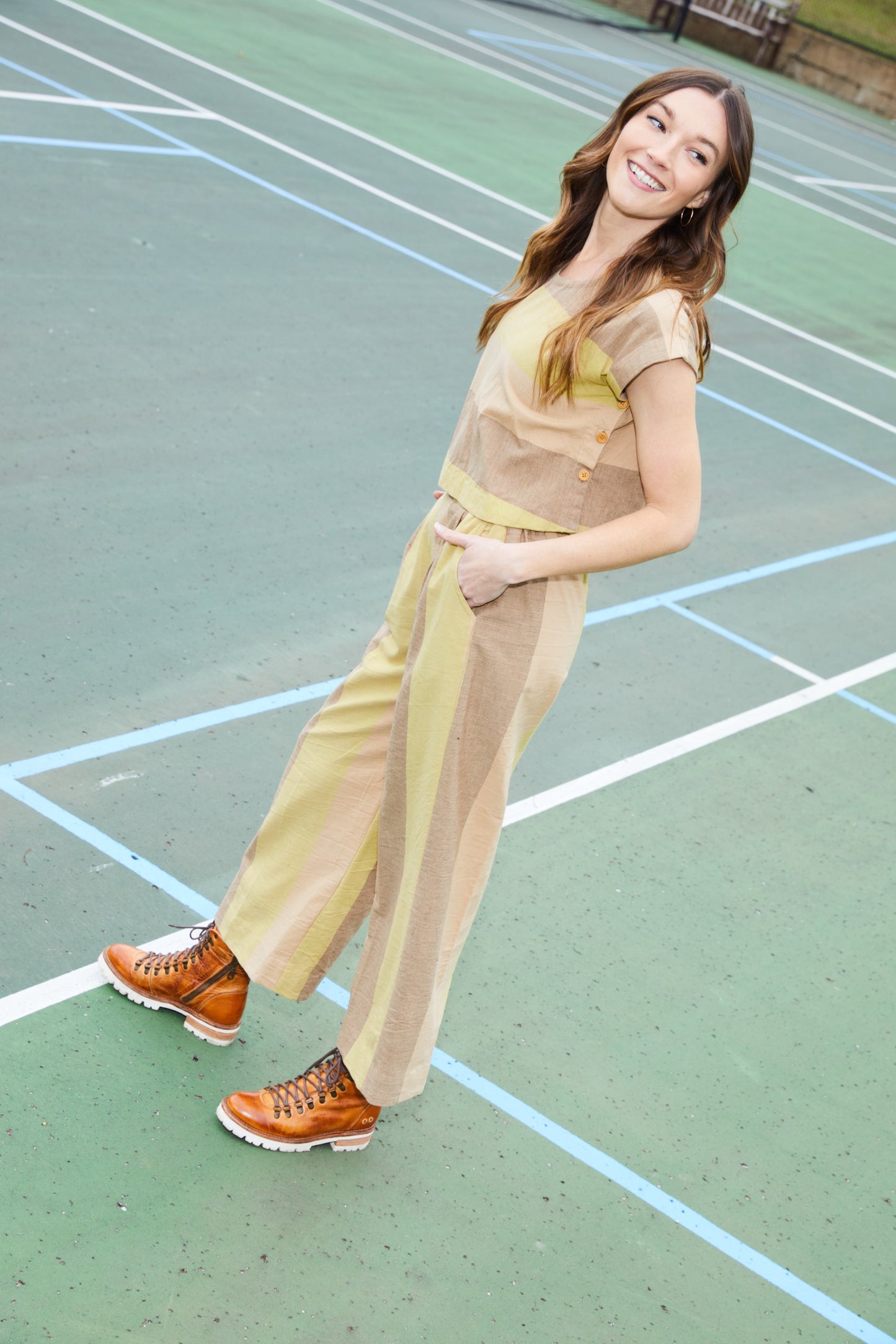 Katie Handwoven Cotton Set in Beige and Beige Stripe