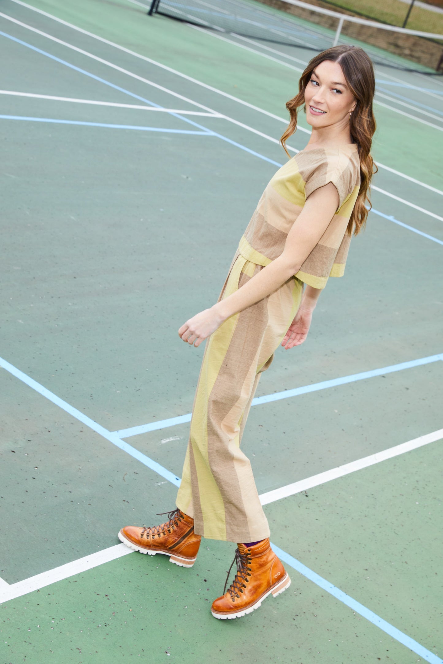 Katie Handwoven Cotton Set in Beige and Beige Stripe