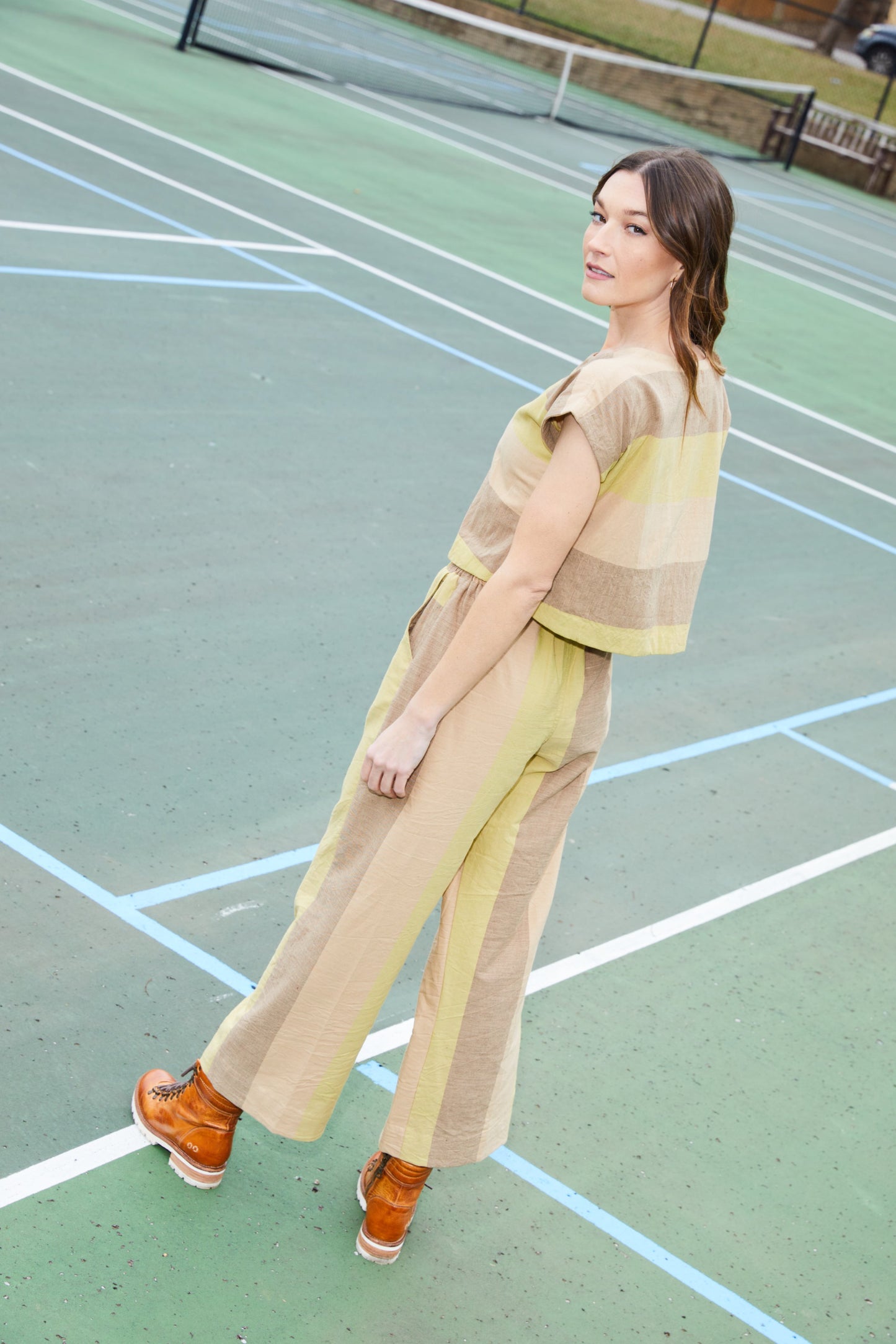 Katie Handwoven Cotton Set in Beige and Beige Stripe