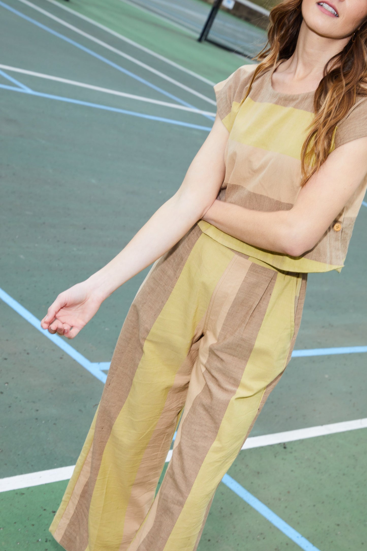 Katie Handwoven Cotton Set in Beige and Beige Stripe