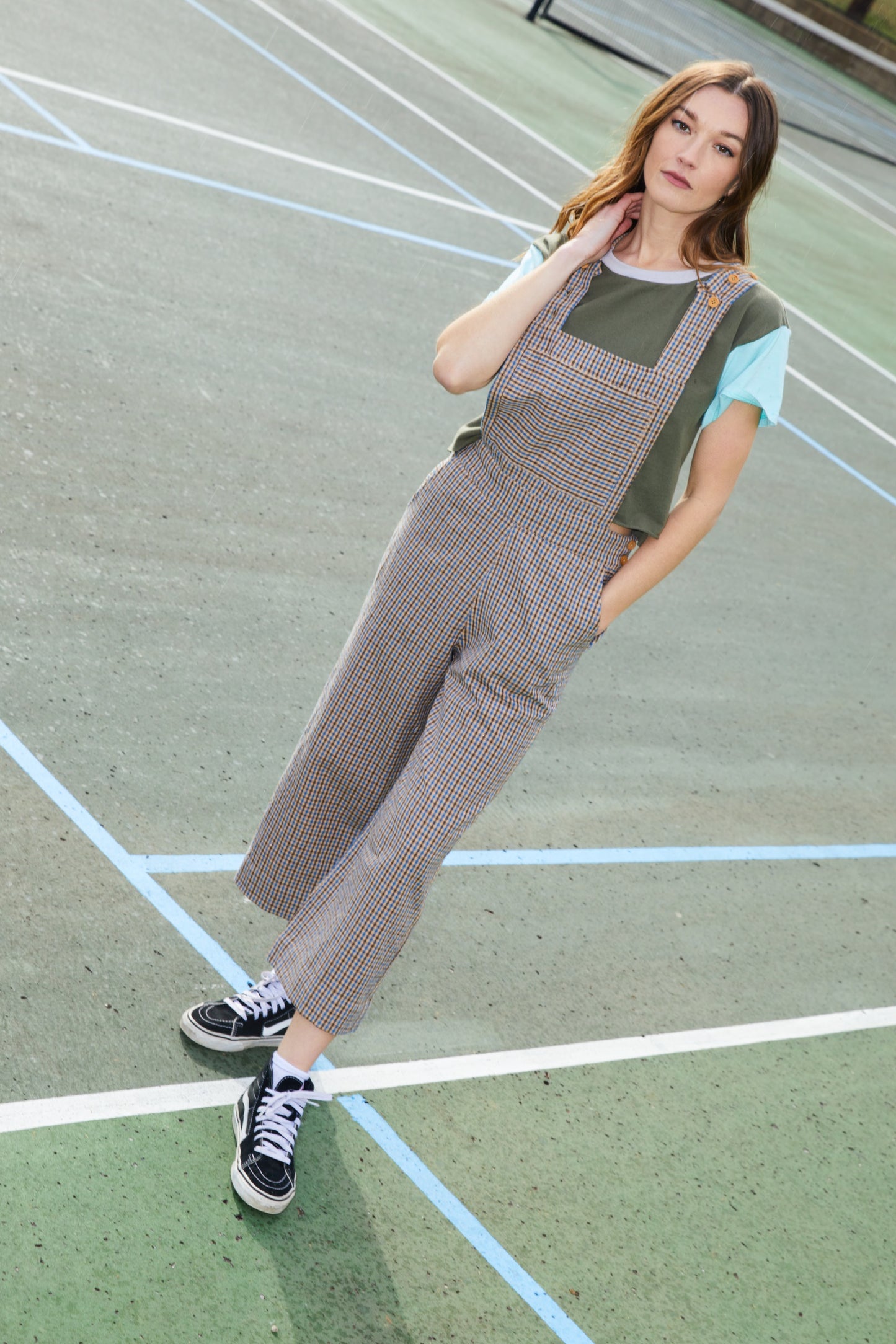 Dilsi Handwoven Cotton Overalls in Brown and Blue Plaid - Pre-Order 2/30