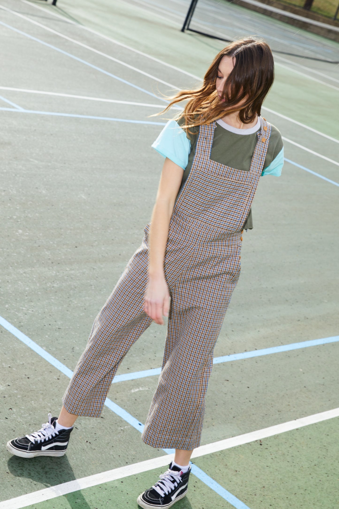 Dilsi Handwoven Cotton Overalls in Brown and Blue Plaid - Pre-Order 2/30