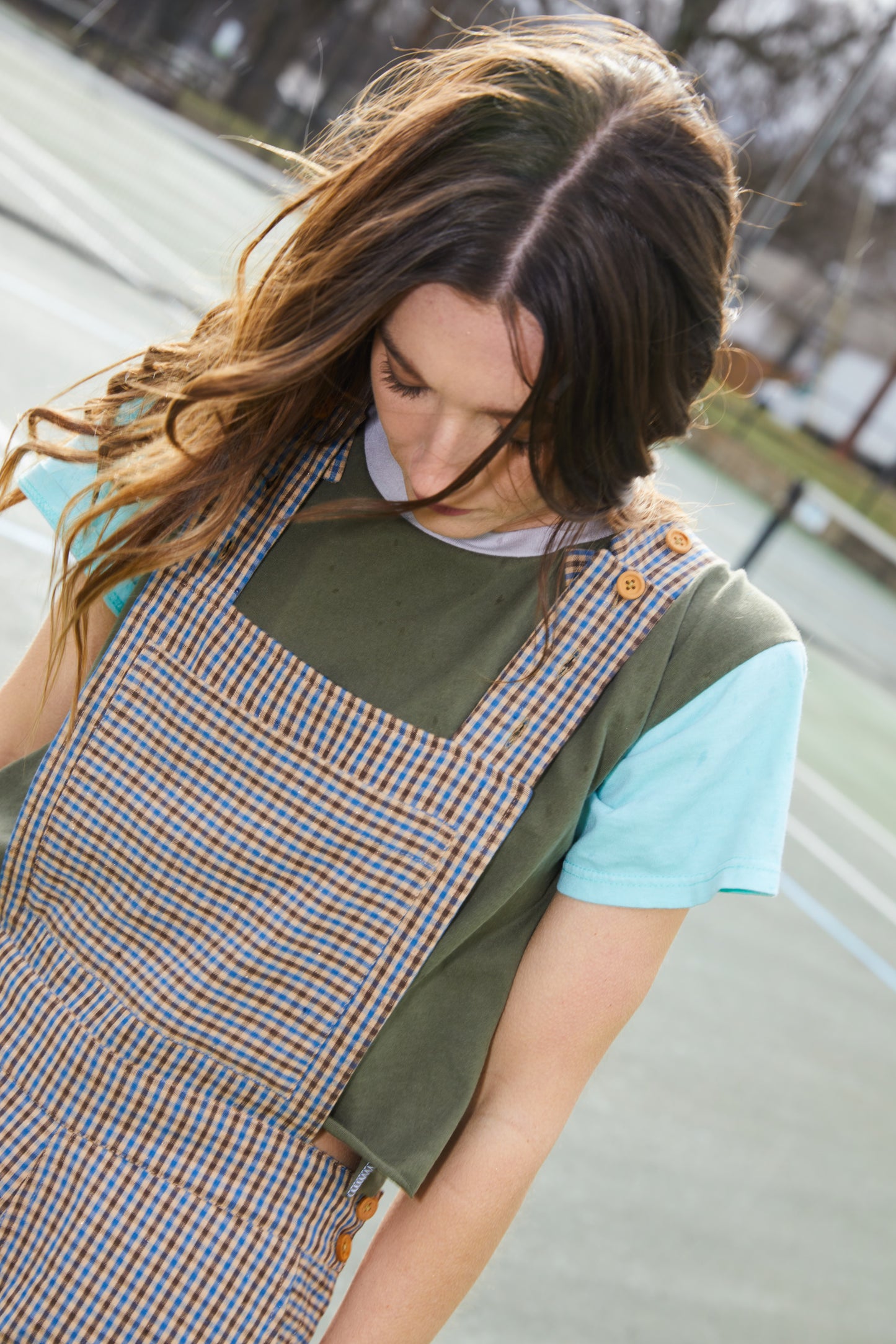 Dilsi Handwoven Cotton Overalls in Brown and Blue Plaid - Pre-Order 2/30