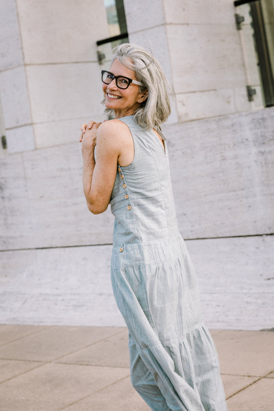 Handwoven Bina Dress in Silver Handwoven Cotton